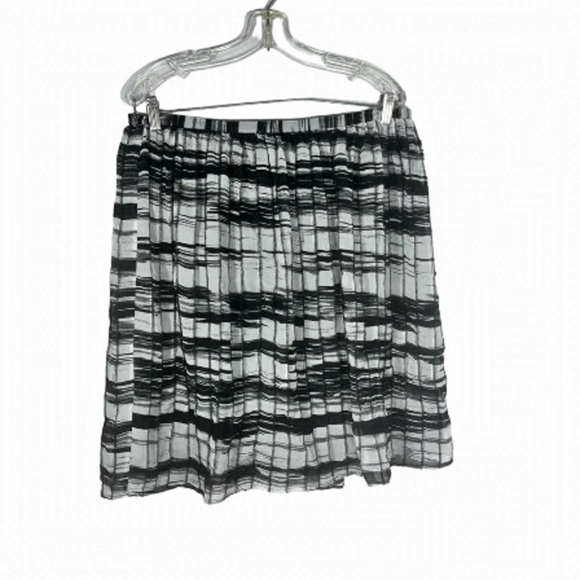 Calvin Klein Black Gray Pleated Panelled Flowy A-line Skirt Abstract Print Sz L - Picture 3 of 11